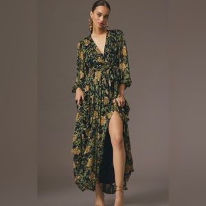 Anthropologie Erin Fetherston Faye Long V-Neck Wrap Dress Size M